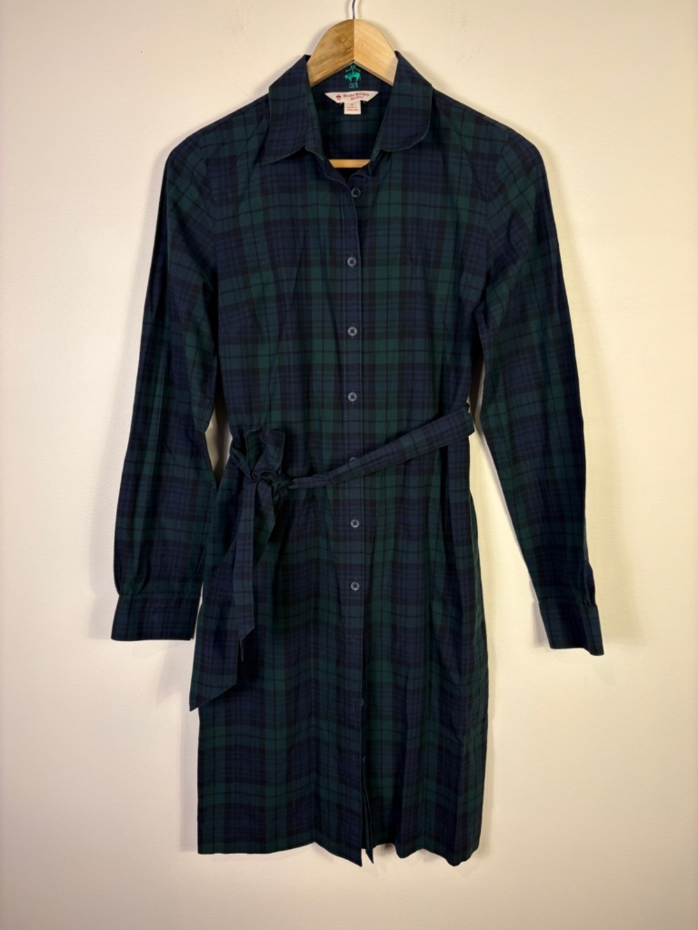 Brooks Brothers Tartan Plaid Shirt Dress Blue Green Preppy Academia Office